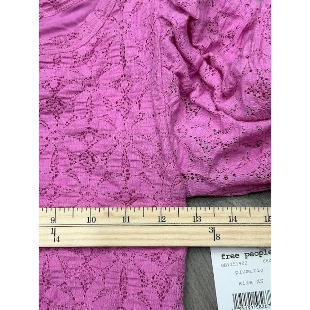 NWT Free People‎ Womens Tea Time Lace Puff Sleeve Blouse Open Back Pink Size XS
